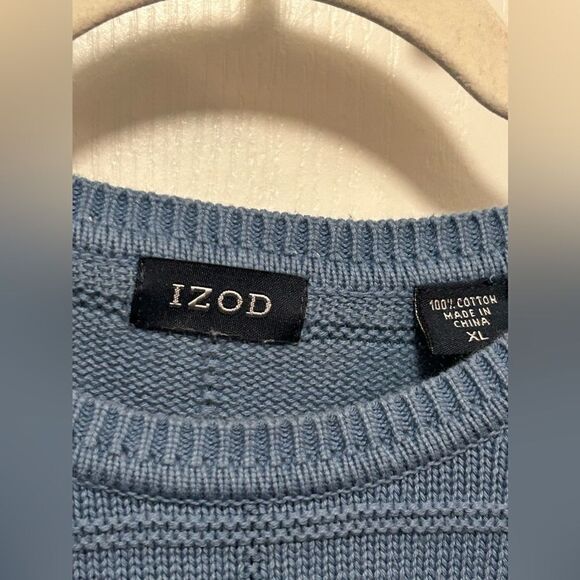Izod Sweater Men's Blue Windowpane, Logo Tight knit Size XL 100% Cotton - Picture 8 of 14